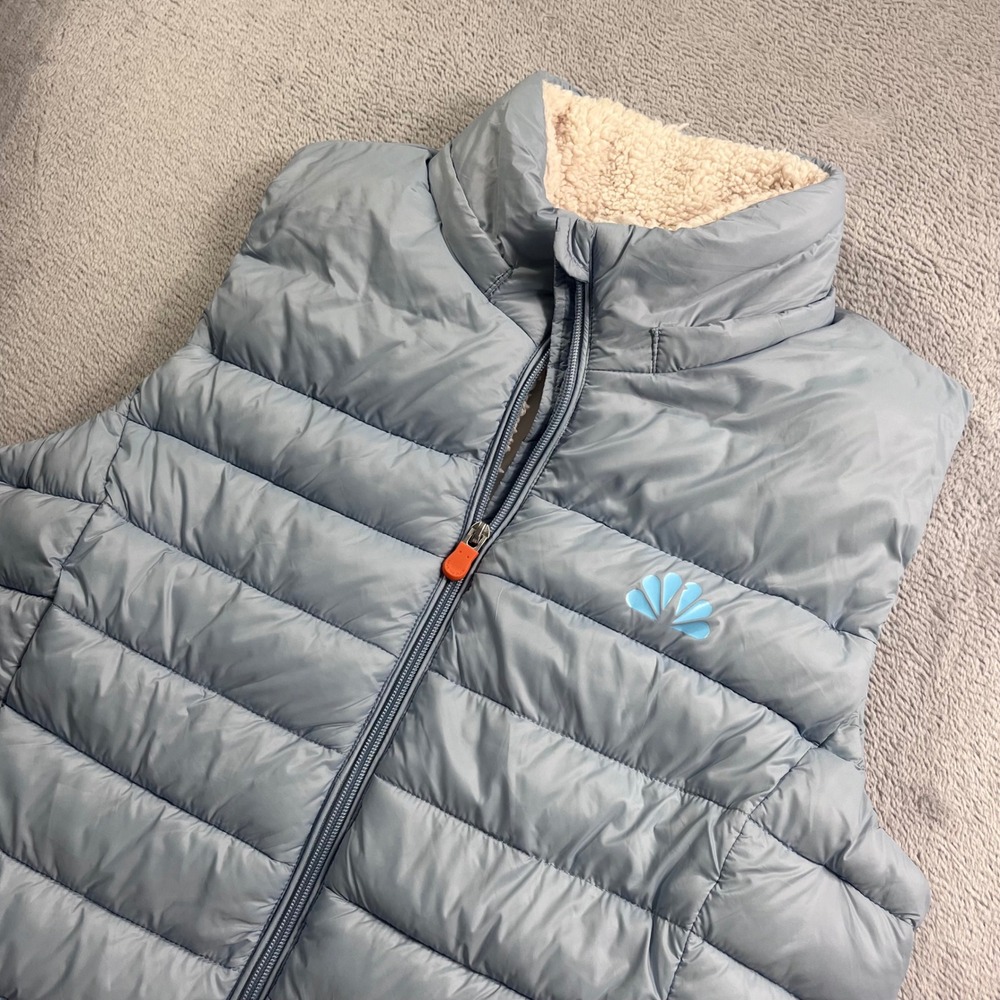 Save The Duck Light Blue Sherpa Puffer Vest Women Size 3 L Animal Free